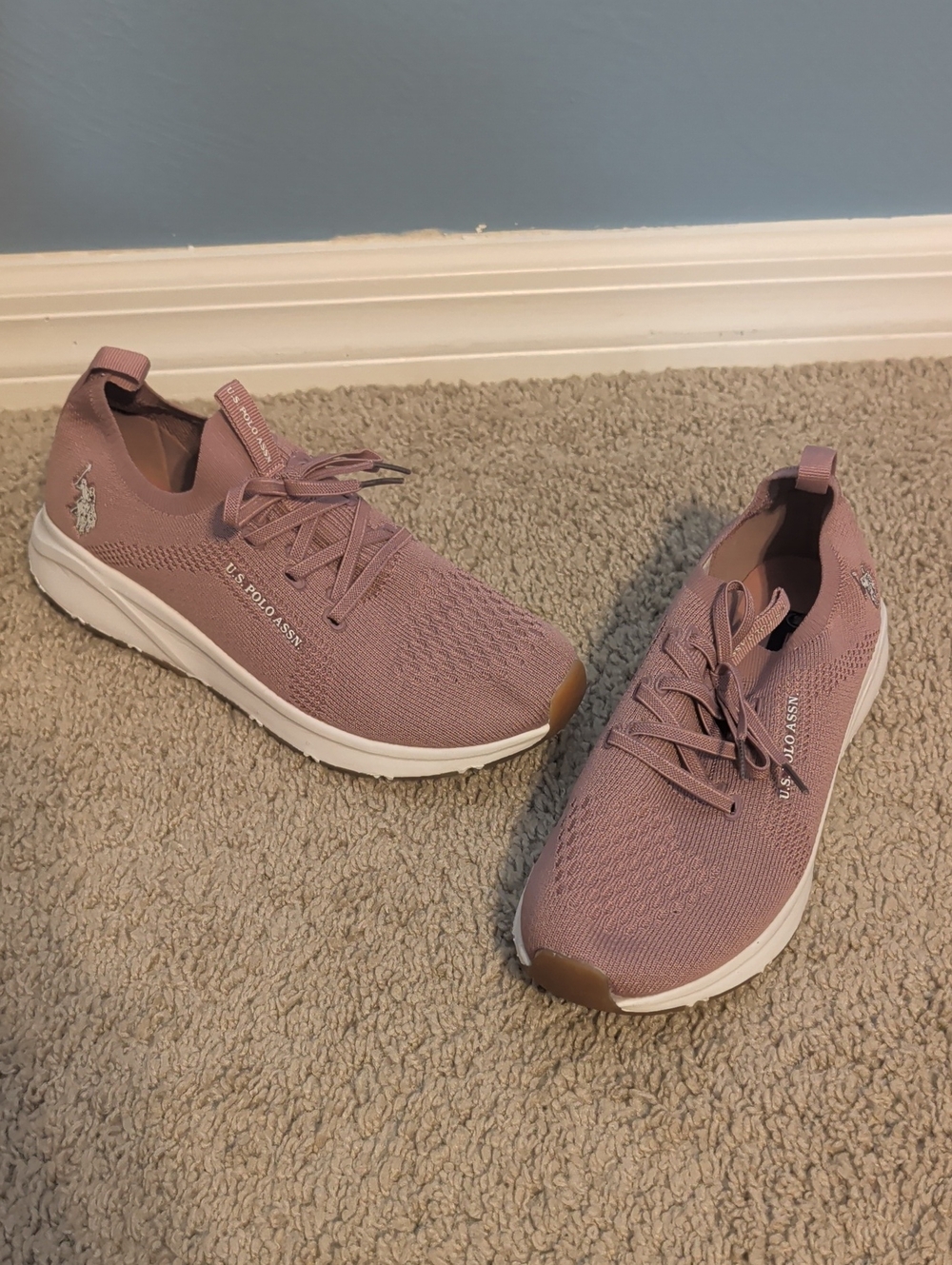 U.S. Polo Assn. Women's Knit Slip On Sneakers - Mauve Pink and White Size 8W